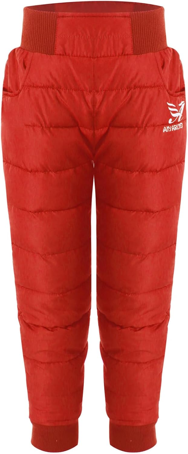 Boys Girls Snow Pants Winter Warm Puffer Down Windproof High Waist Elastic Snow Trouser Ice Skating Activewear