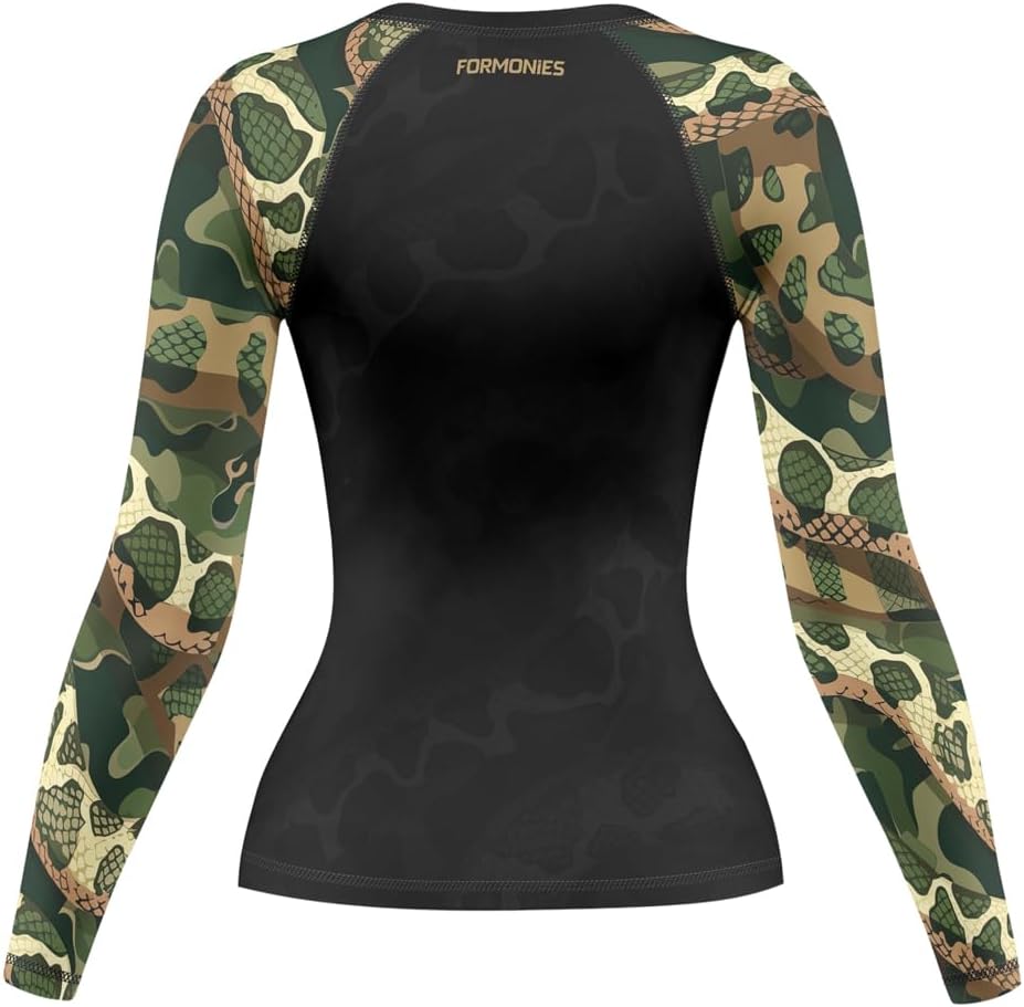 FORMONIES Snake Women’s Long Sleeve BJJ Rash Guard – MMA Compression Base Layer Shirt for Jiu Jitsu & Grappling