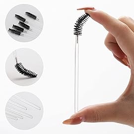 100 Pcs Disposable Mascara Wands, Crystal Eyebrow Spoolies Brush for Eyelash Extensions, Makeup Applicators Kits Eyelash Brush with Container (Black)