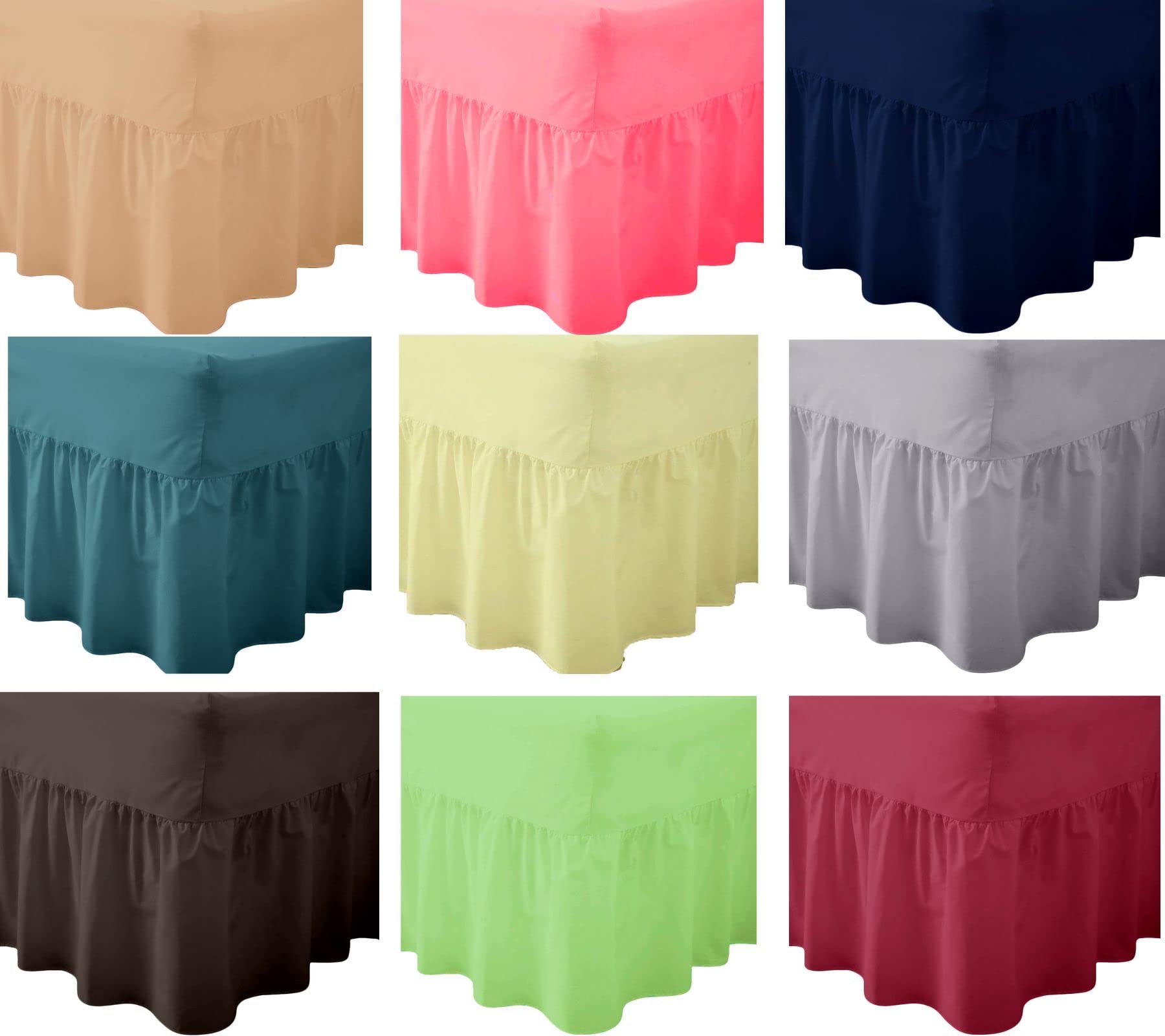 Plain Dyed Frilled Fitted Valance Sheet, Polycotton Easy Care Percale Quality Bed Sheets, Frill 12 inches - Box Depth 10 inches (Wine/Burgundy, Double 137 x 190 cm)