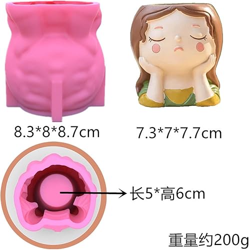Miniatura 2 de Maceta de silicona para niña encantadora, molde de yeso para suculentas, jarrón, cactus, molde para concreto, portavelas, molde de resina epoxi,