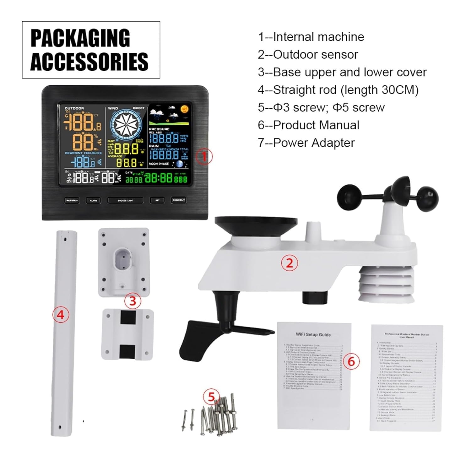 Weather Stations with Outdoor Sensor Wireless, Weather Station 8 in 1 Internet Wireless with Outdoor Sensor Rain Gauge Professional Weather Forecast Humidity Wind Gauge,for Home