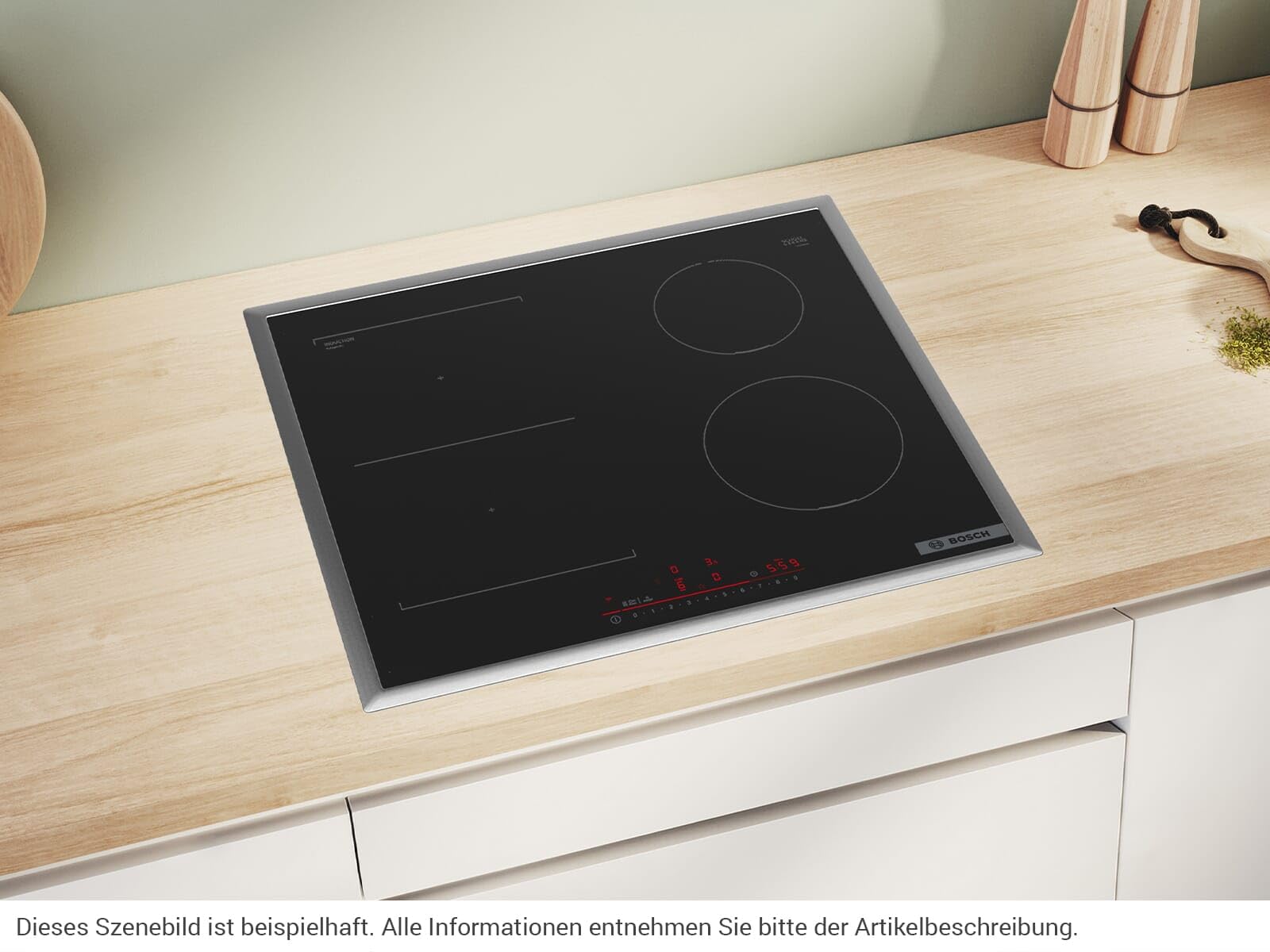 Bosch PVS645HB1E Serie 6 Smartes Induktionskochfeld (autark), 60 cm breit, Kombination zweier Kochzoen, Umlaufender Rahmen, Kochfeldbasierte Haubensteuerung, schnelleres Kochen