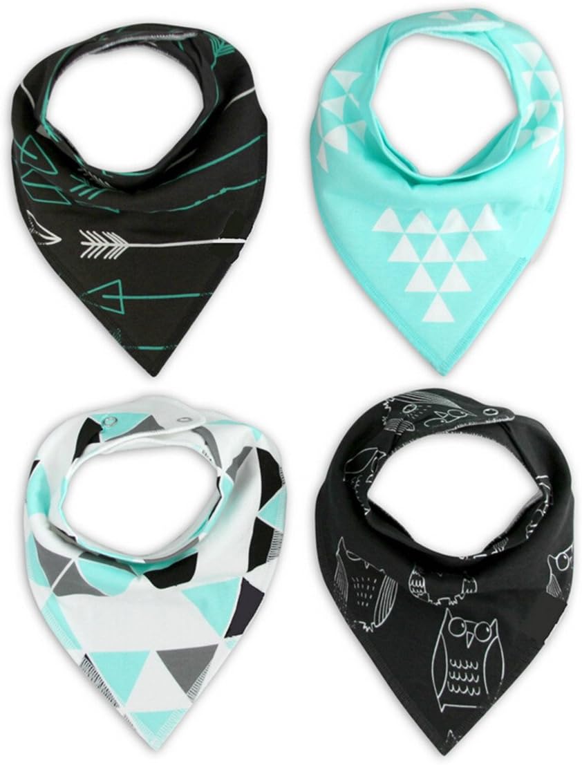 RayMoon Lovely Infant Baby Bandana Bib Set, 4-Pack Super Absorbent 100% Organic Bandana Drool Bibs(Blue and Black Series)