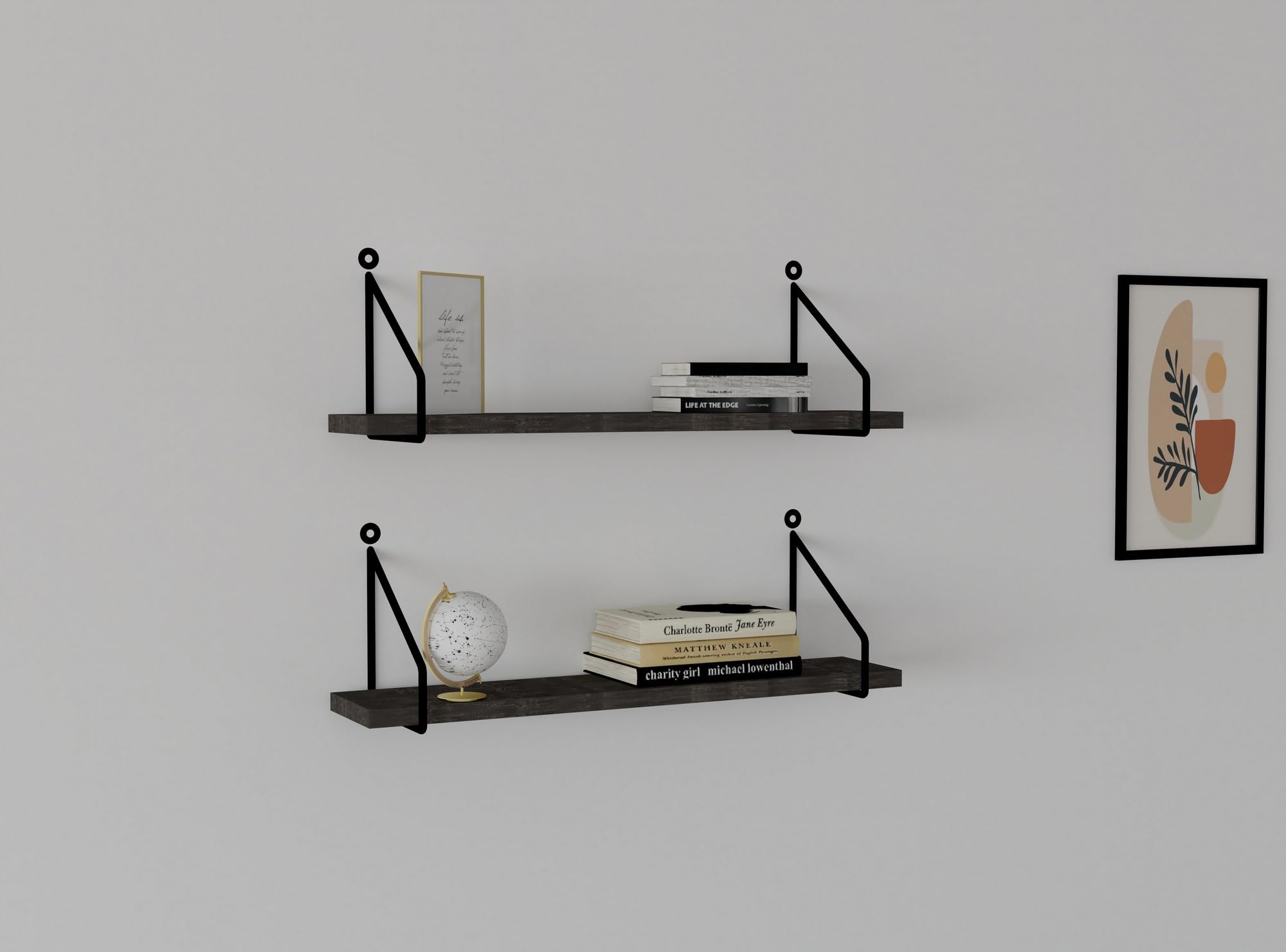 Hanah Home Modern Wall Shelf (2 Pieces), Anthracite, 60 x 12 cm, 100% Melamine Coated Particle Board, 18 mm Thick, Stylish & Functional for Industrial Spaces