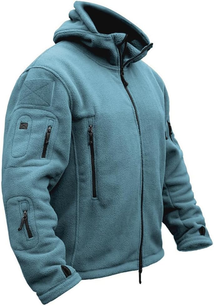 CARWORNIC Men's Military Tactical Fleece Jacket Warm Multi-Pockets Outdoor Hooded Coat