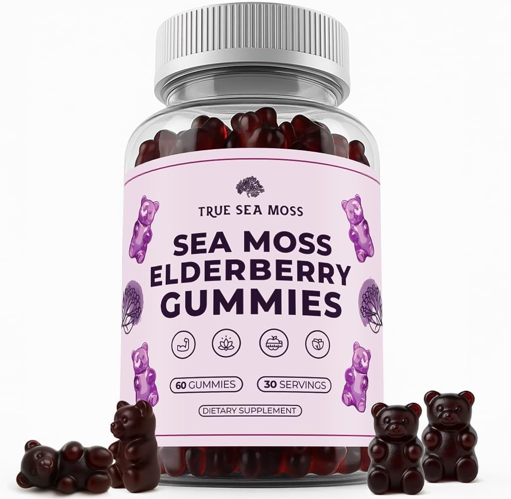 Sea Moss Gummies with Elderberry, Burdock Root and Bladderwrack for Kids and Adults 60pcs Sea Moss Gummies with Elderberry, Burdock Root and Bladderwrack for Kids and Adults 60pcs