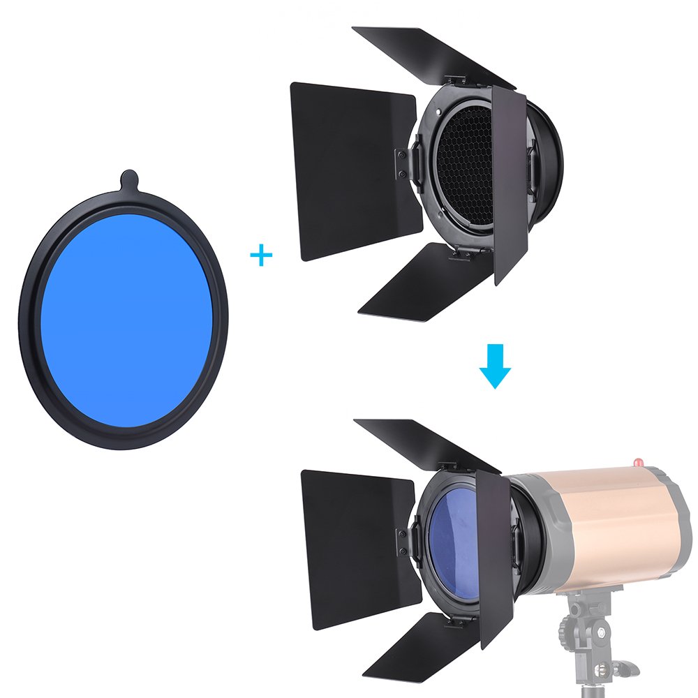 Andoer Barndoor 96mm con griglia e gel colorato per Neewer 180W 250W 300W luce stroboscopica