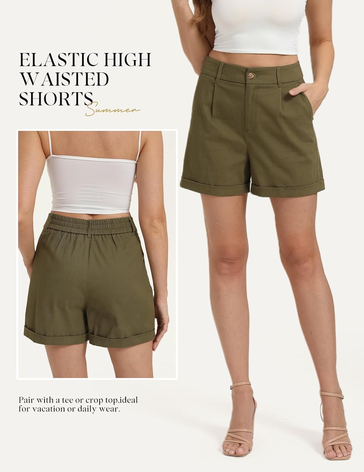 Belle Poque Women Dressy Shorts High Waisted Wide Leg Shorts with Pockets - Image 4