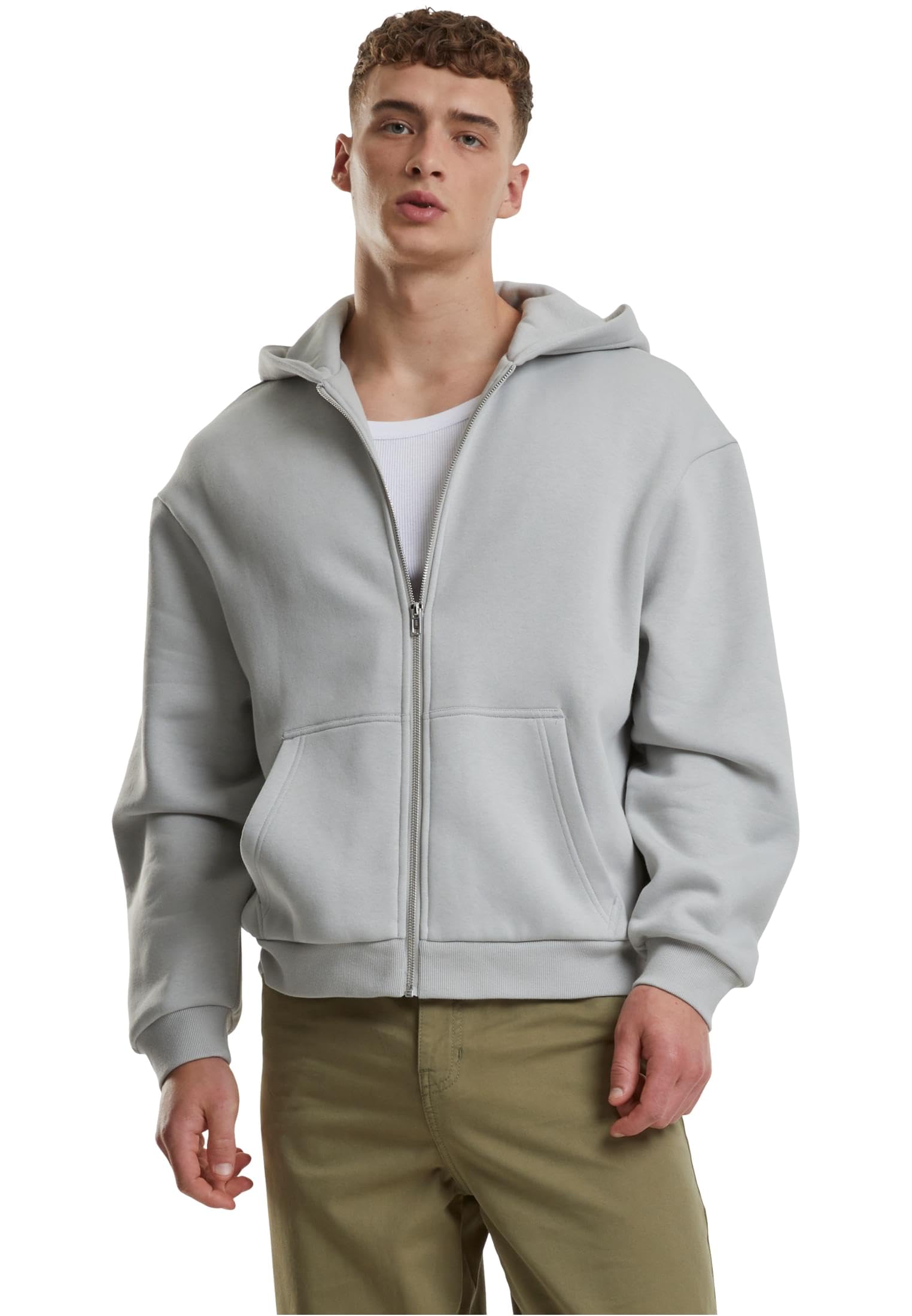 Urban Classics Męska bluza z kapturem Fluffy Zip Hoody, puszysta bluza z kapturem z zamkiem błyskawicznym, bluza z kapturem dla mężczyzn, oversize fit, Lightassphalt, L
