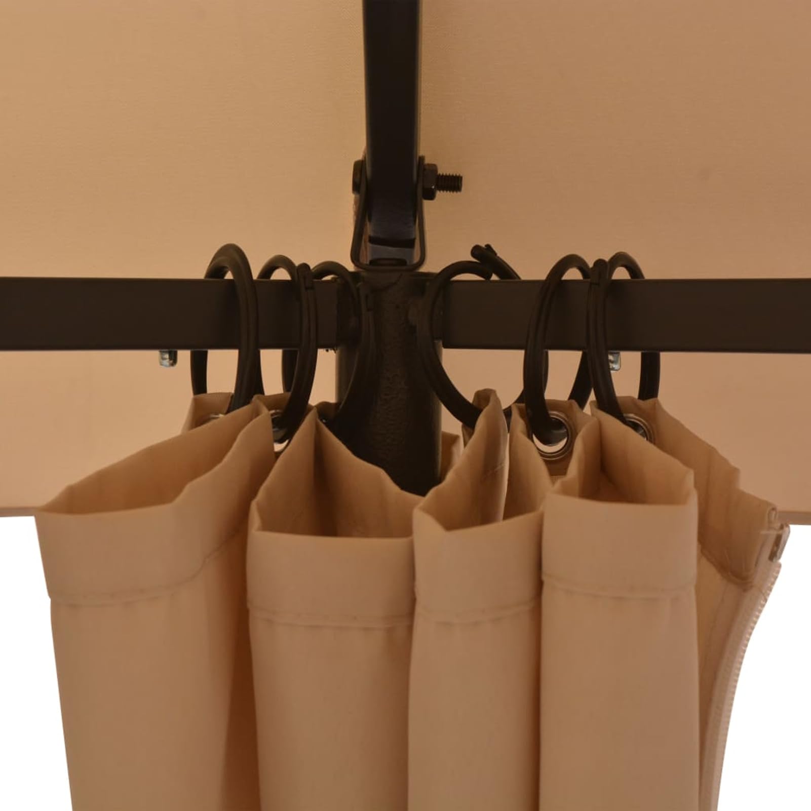 Gazebo esagonale da giardino con tende, 360 x 312 x 265 cm, poliestere beige e acciaio verniciato a polvere, protezione solare e privacy per barbecue, feste in giardino, matrimoni