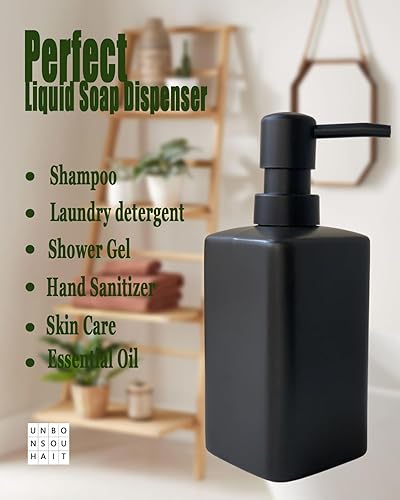 Miniatura 6 de Dispensador de jabón rectangular negro, 12 onzas, cerámica con bomba de plástico