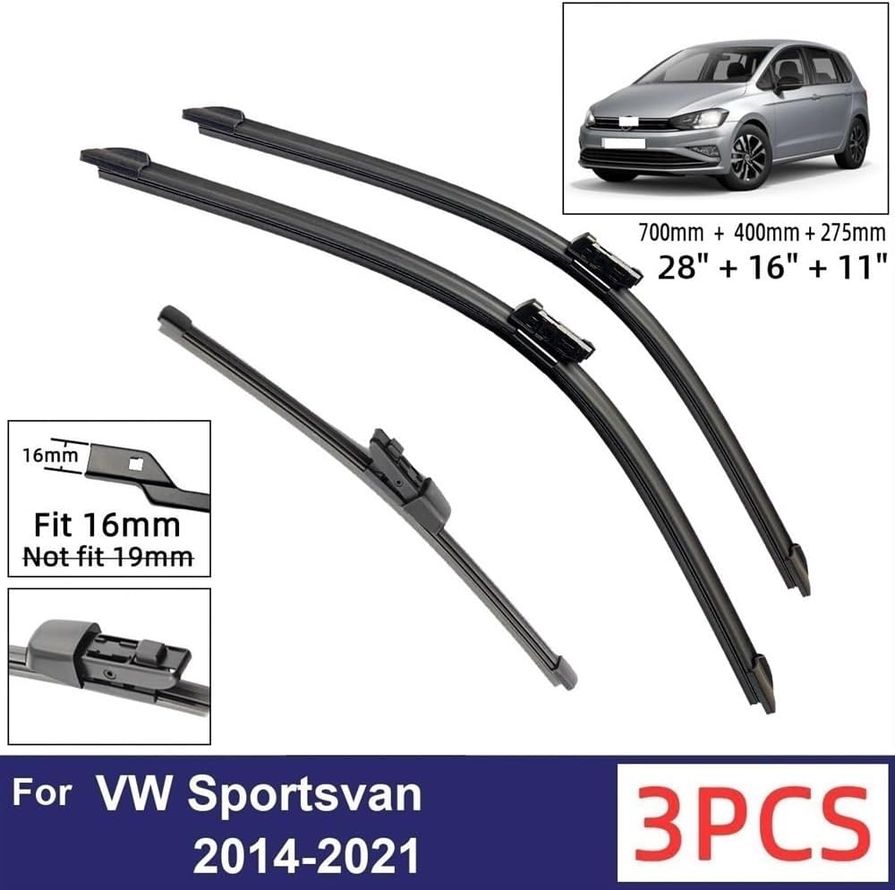 Car Wiper Compatible with VW Sportsvan 2014-2021 Car Front Rear Wiper Blades Soft Rubber Windscreen Wipers Auto Windshield 28"+16"+11" 2018 2019 2020 (Color : 6 wipers)