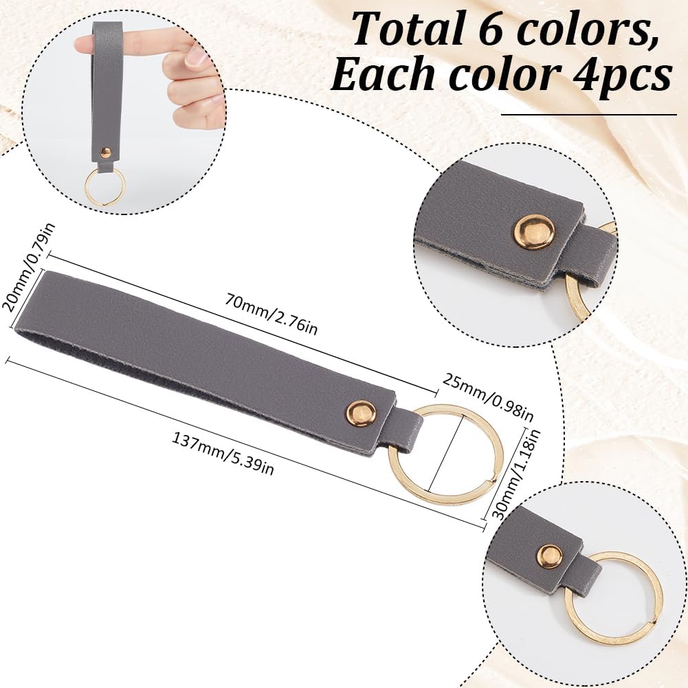 SUNNYCLUE 24Pcs 6 Colors 13.7cm PU Leather Keychain Blanks Key Chains Bulk Black Brown Business Style Rectangular Engraving Keychains Holder with Gold Iron Key Ring for Keys Chain Stamping DIY Crafts