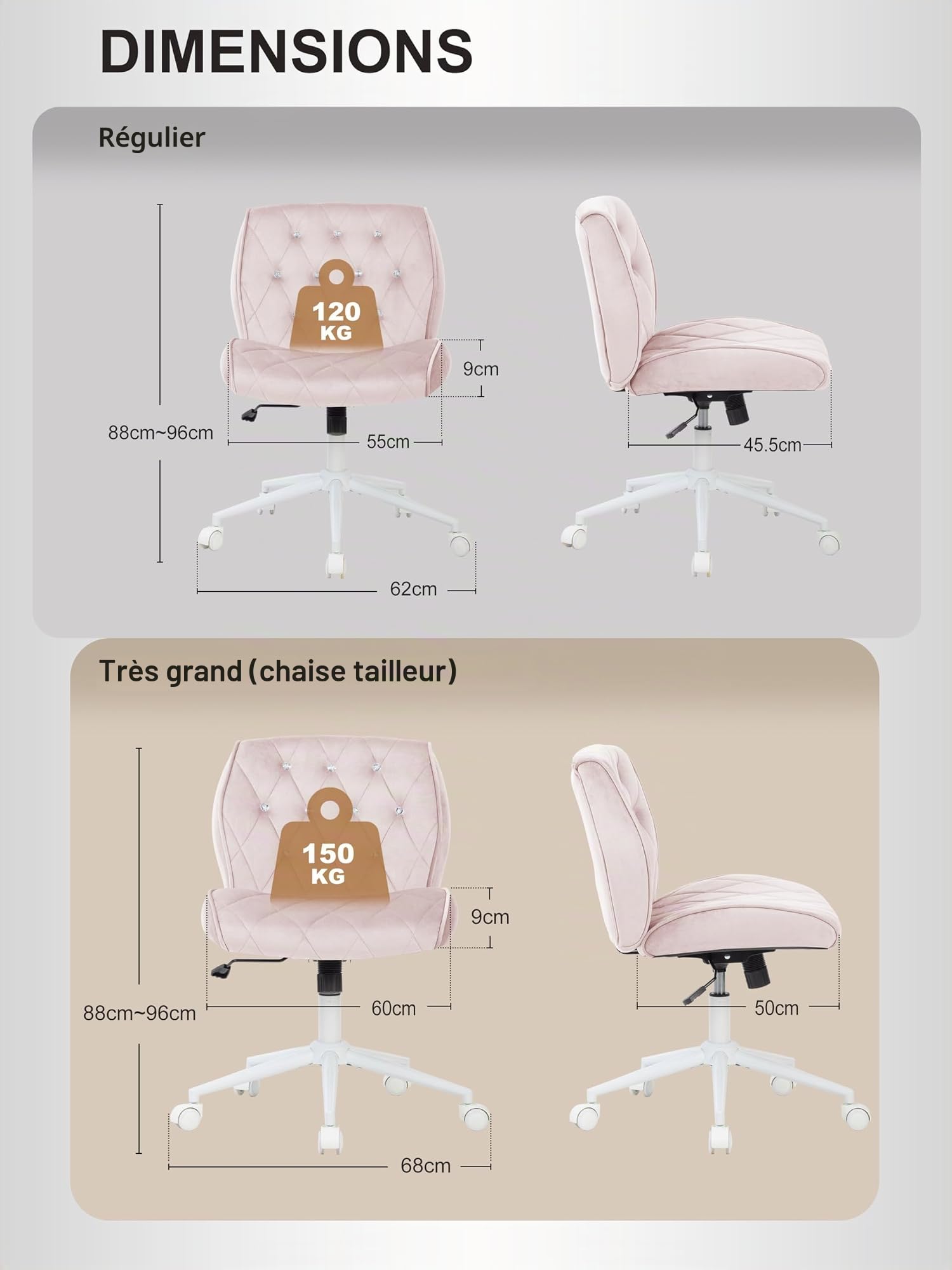 Symino Chaise de Bureau en Velours, Chaise pivotante Ergonomique, Design avec Diamants réglable en Hauteur, pour Bureau, Chambre, Coiffeuse, jusqu'à 120 kg, Filles Femmes