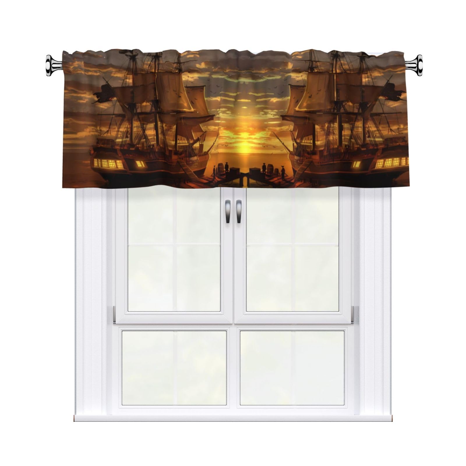 YYHHAOFA fantasy pirate ship Prints Durable Kitchen Window Layer – 54x18 Inch 100% Polyester Valance with Precision Construction