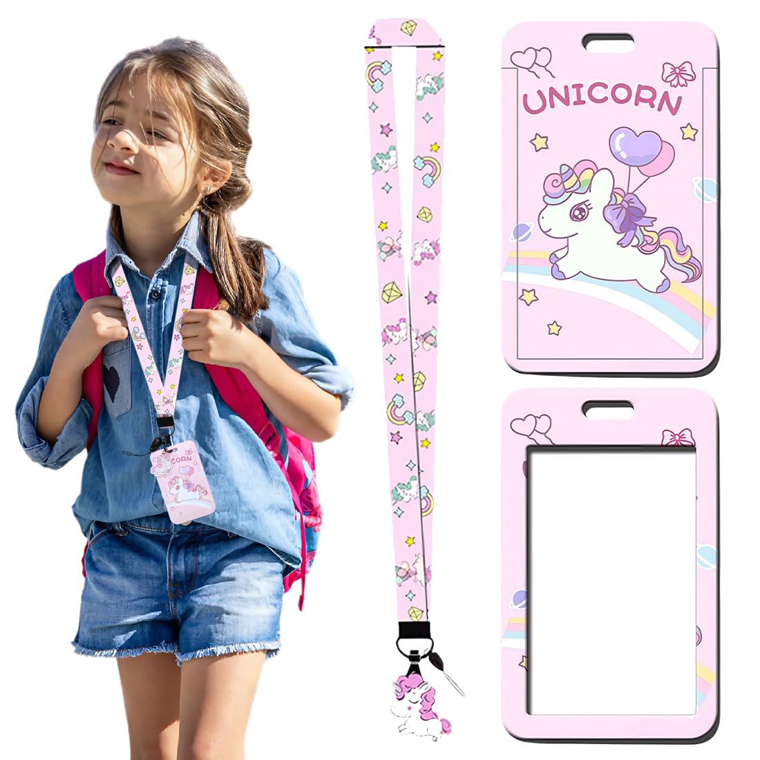 Portabadge Con Cordino Per Collo - Design Unicorno Per Carte ID E Telefono - Foto 3