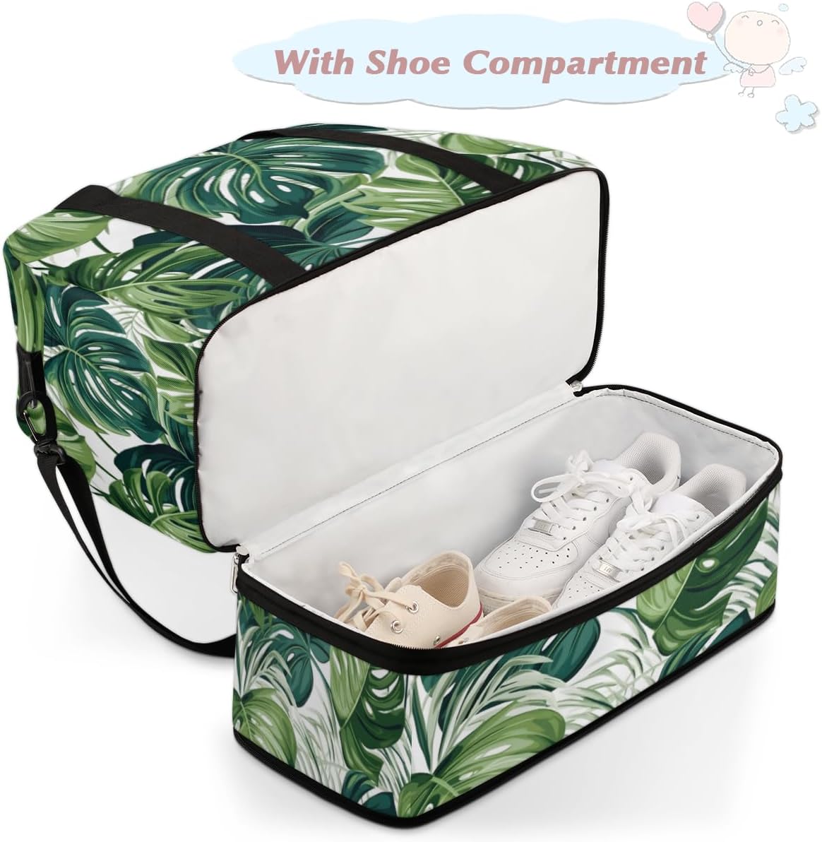 QsirBC Tree Decor Theme Gym Bag for Women Duffle Tote with Shoes Compartment Men Weekender Duffel for Dance Travel Sports Swimming Overnight