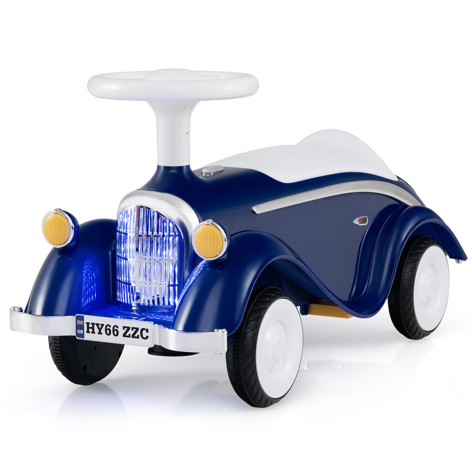 GYMAX Toddler Ride On Car, Kids Sit On Toy with Under Seat Storage, Horn & LED Headlight, Outdoor Indoor Foot to Floor Sliding Car for 19-36 Months Old (Black Blue)