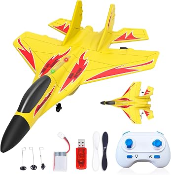 Foam Remote Control Wireless Airplanes RC Planes, Remote Control Fighter Toys, 2CH 2.4Ghz RC Fighter Jet with Light, Hobby Rc Airplanes Easy to Fly for Kids Boys AdultsYellow