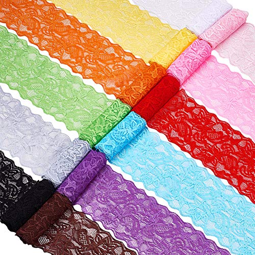 Benecreat 30 Yards Lace Fabric Stretch Elastic 3.15 Inches Wide Trim Lace For Headbands Garters Wedding Bouquet Making - 30 Colors, 1 Yard Per Color #TOP3