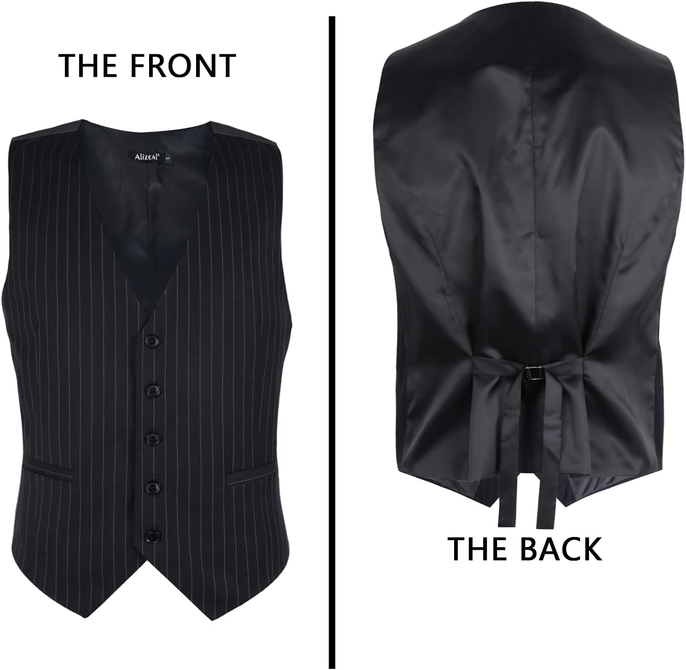 Alizeal Mens Pinstripe Business Suit Vest Formal Dress Tuxedo Waistcoat - Image 4