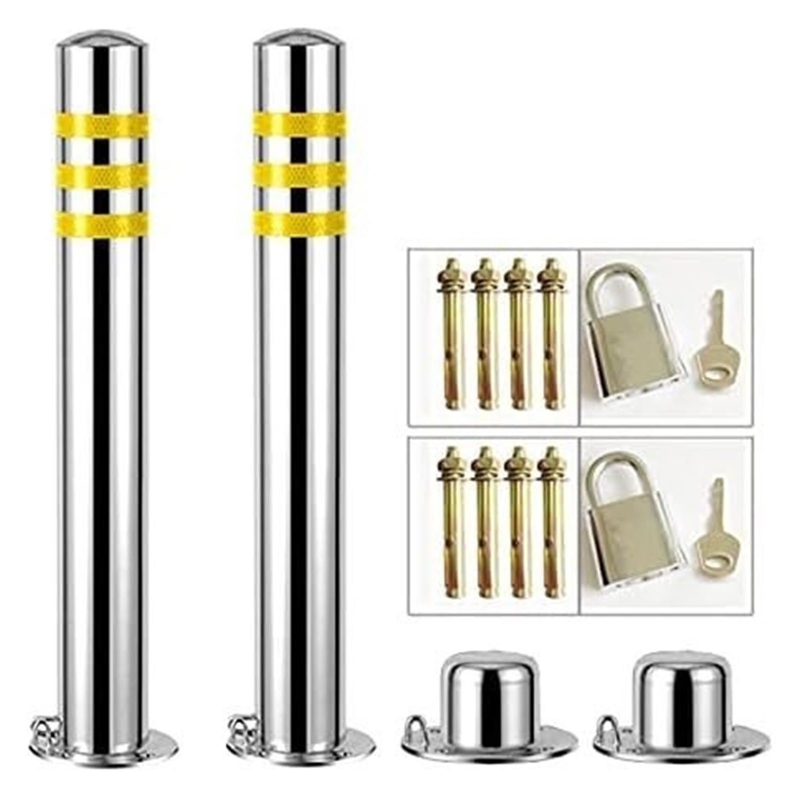 WDSOPK Parking Pile 2 Pack Parking Barrier Post with Padlock, Stainless Steel Bollard Strips