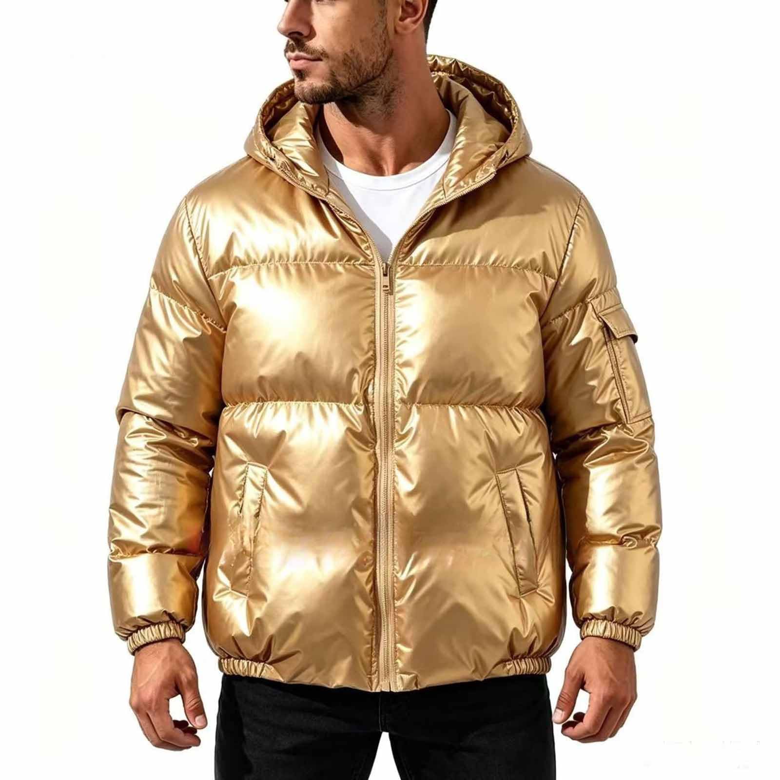 Glänzend Steppjacke Herren mit Kapuze Daunenjacke Warme Winterjacke Parka