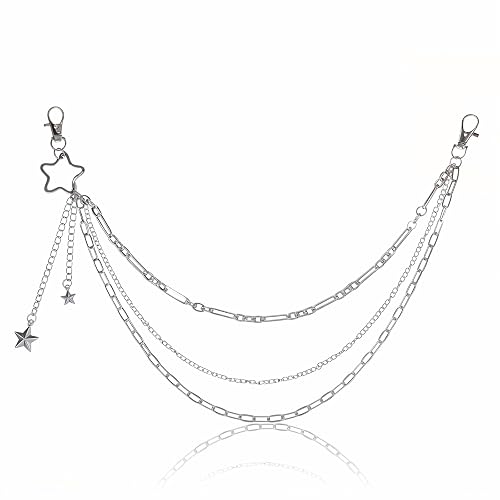 HJZHII Star Pants Chain, Hip Hop Goth Punk Pocket Chains Star Wallet Chains Stylish Silver Layered Jean Chain for Men Women Accessories