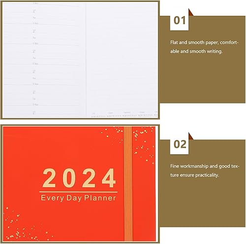 Miniatura 4 de NUOBESTY Agenda diaria 2024 con pestañas y cierre elástico, cuaderno académico inglés de una página por día, agenda mensual, agenda anual para