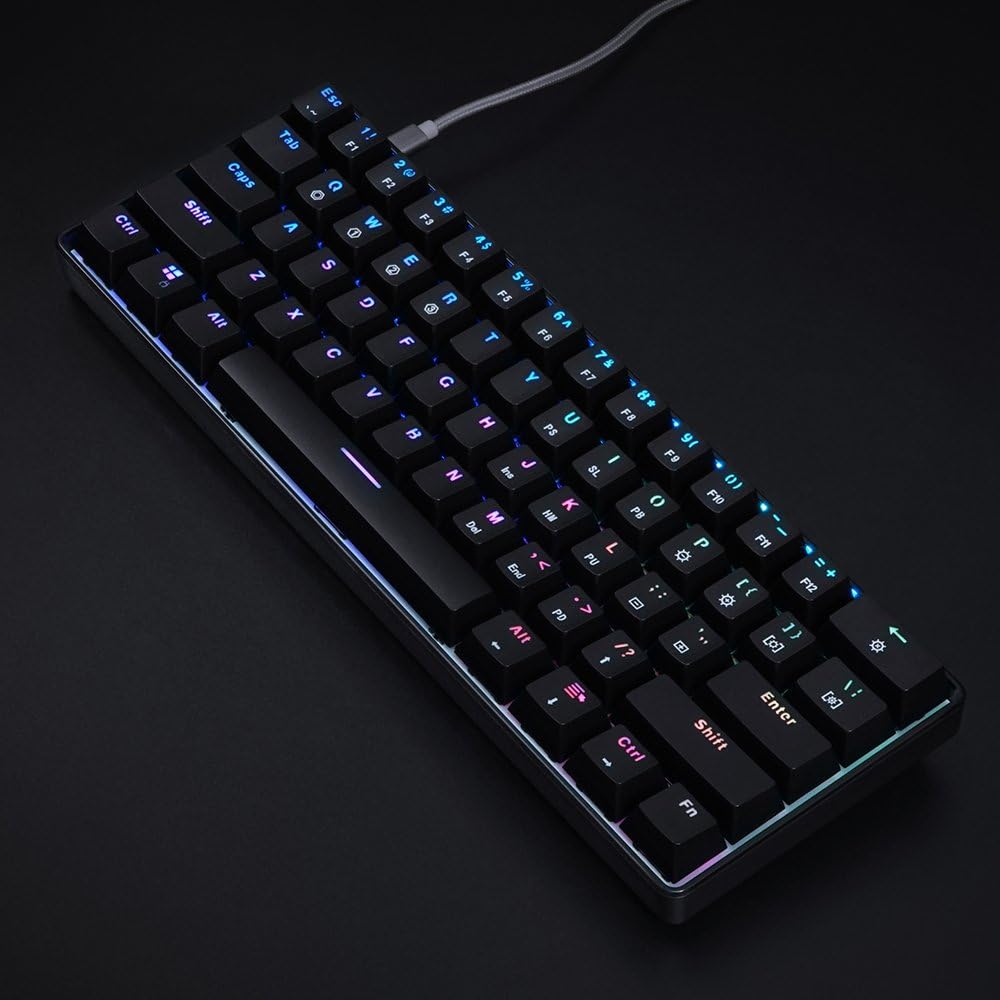 MAGIC REFINER 68 Keys Mechanical Keyboard, RGB LED Backlit USB Cable Wired 60% Gaming Keyboard, Wrist Rest, Ergonomic, for PC/Mac Gamer, Typist, Only USB Cable Wired (Blue Switch, Black)