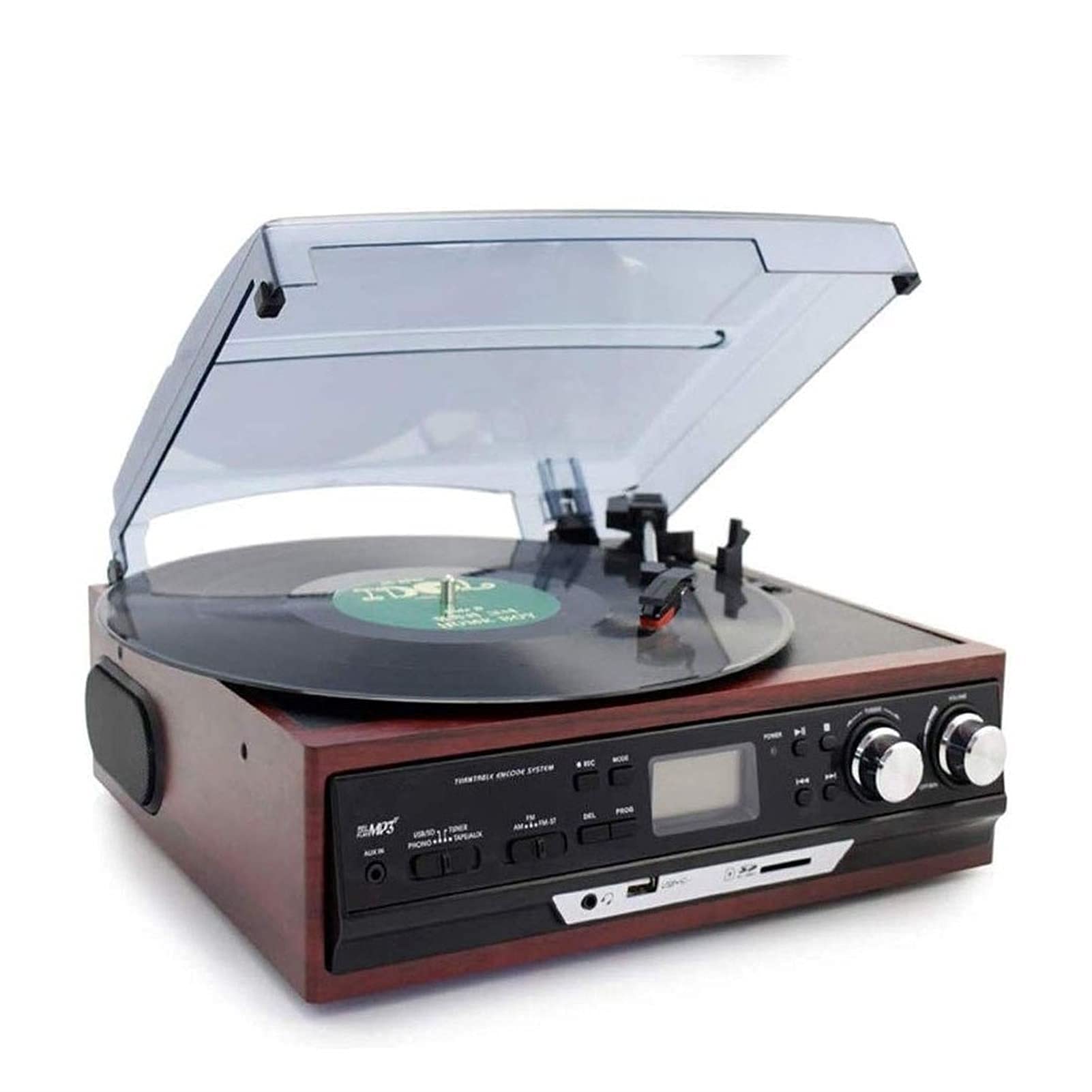 Giradischi, Giradischi Wireless Music Box Hi-Fi System Speakers, Giradischi in Vinile con Testina Magnetica Stereo, Bl(Brown-One Size)