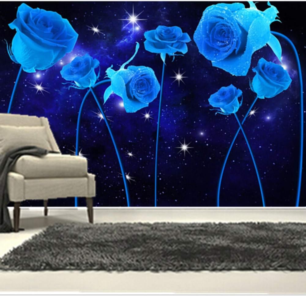 Amazon Ljjlm カスタム3d壁画3d美しい青いバラの空の背景のリビングルームのソファテレビ壁の寝室の壁紙 160x1cm 壁紙