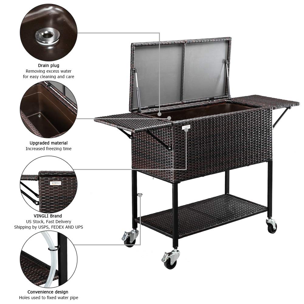 Buy VINGLI 80 Quart Rattan Rolling Cart, Portable Wicker Cooler Trolley