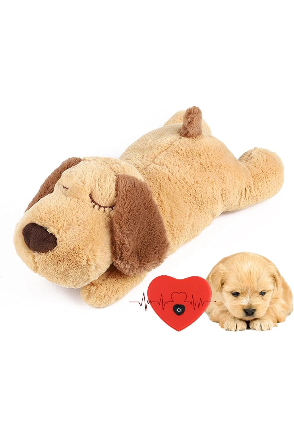 HEJINYUN Puppy Heartbeat Stuffed Toy with Heartbeat Device Pet Anxiety Relief Calming Plush Sleeping Buddy Behavioural Aid for Dogs and Puppies (35cm)