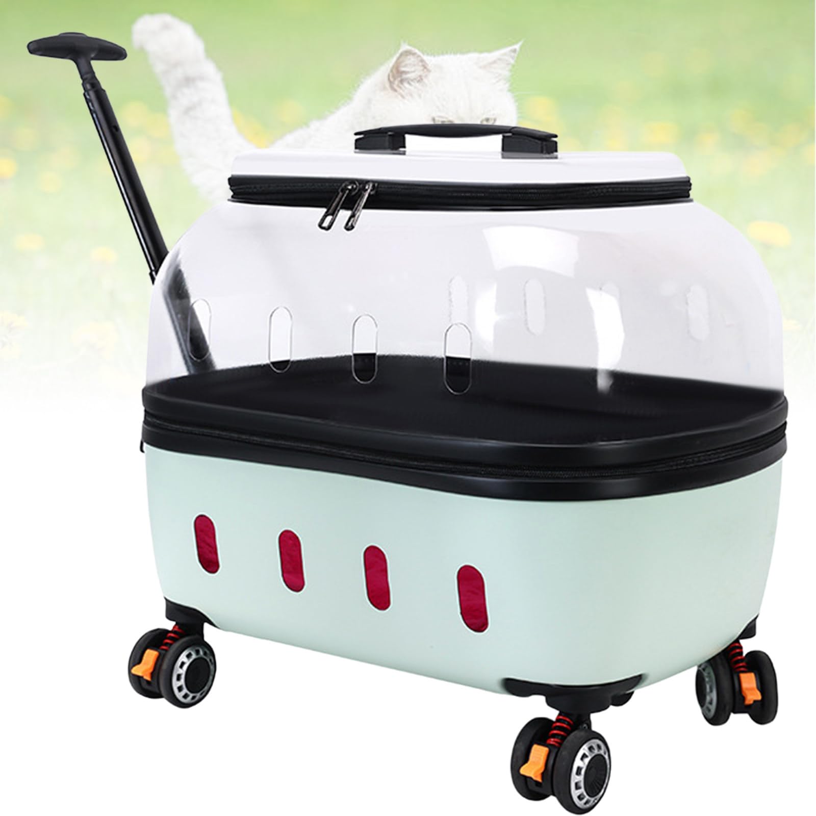 Trasportino per Cani con Ruote, Zaino Trolley Rigido Trasparente e Traspirante per Gatti e Cani Fino a 15 kg, pappagalli o Coniglietti, Perfetto for Viaggiare/Far Green