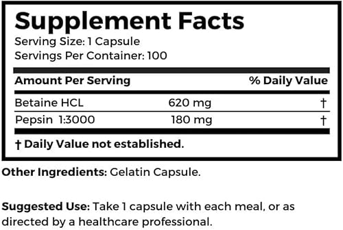 Miniatura 7 de Dr. Clark - Suplemento de betaína HCL con pepsina, 800 mg, 100 cápsulas de gelatina