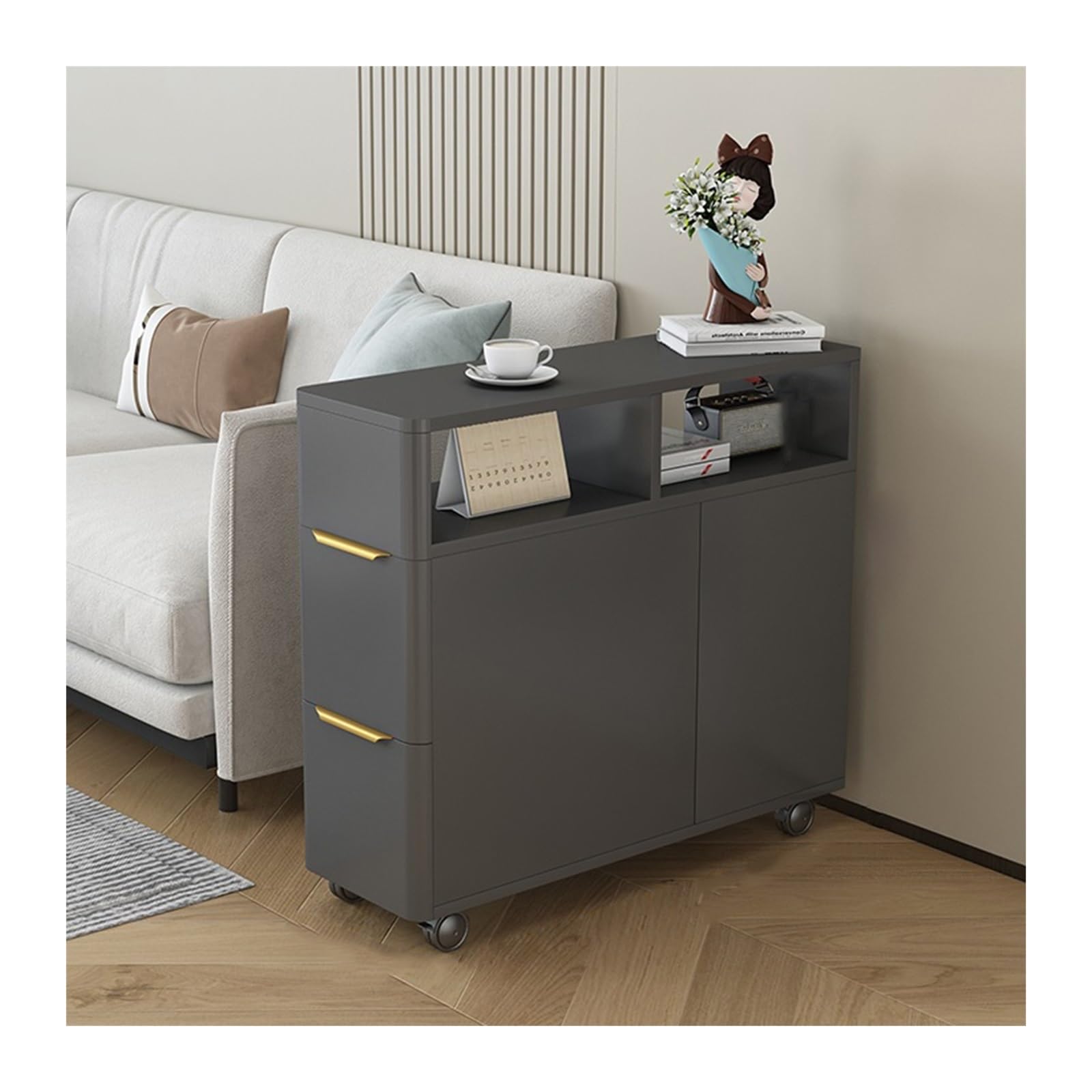 Mesa auxiliar ultraestrecha de diseño minimalista para salones elegantes
