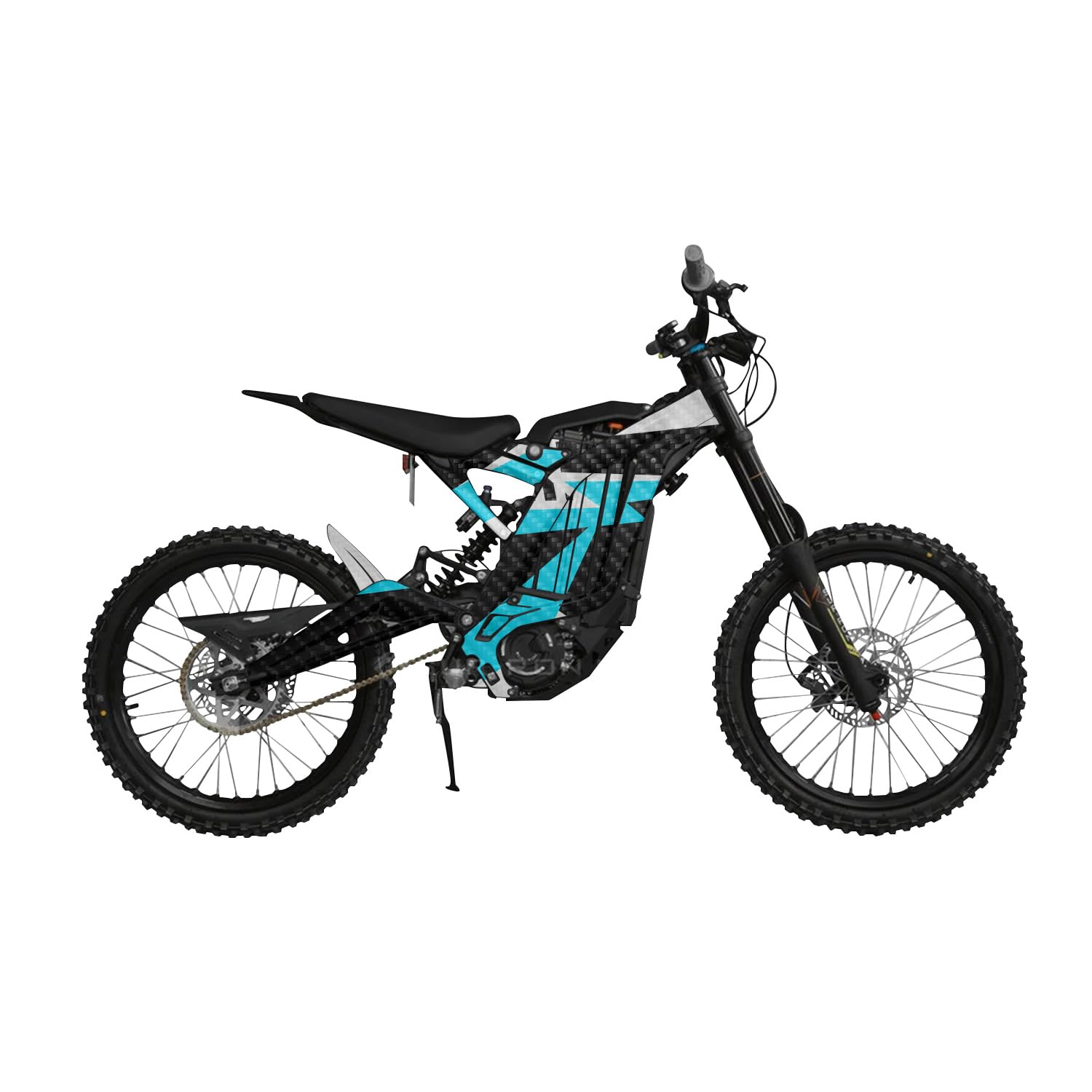 Carbon Fiber Surron Light Bee Graphics Kit Wrap - Bars and Bolts Cyan - Sur-Ron Skin - Premium 3M Vinyl Protective Wrap Decal Cover - Easy to Apply | Crafted in The USA by MightySkins