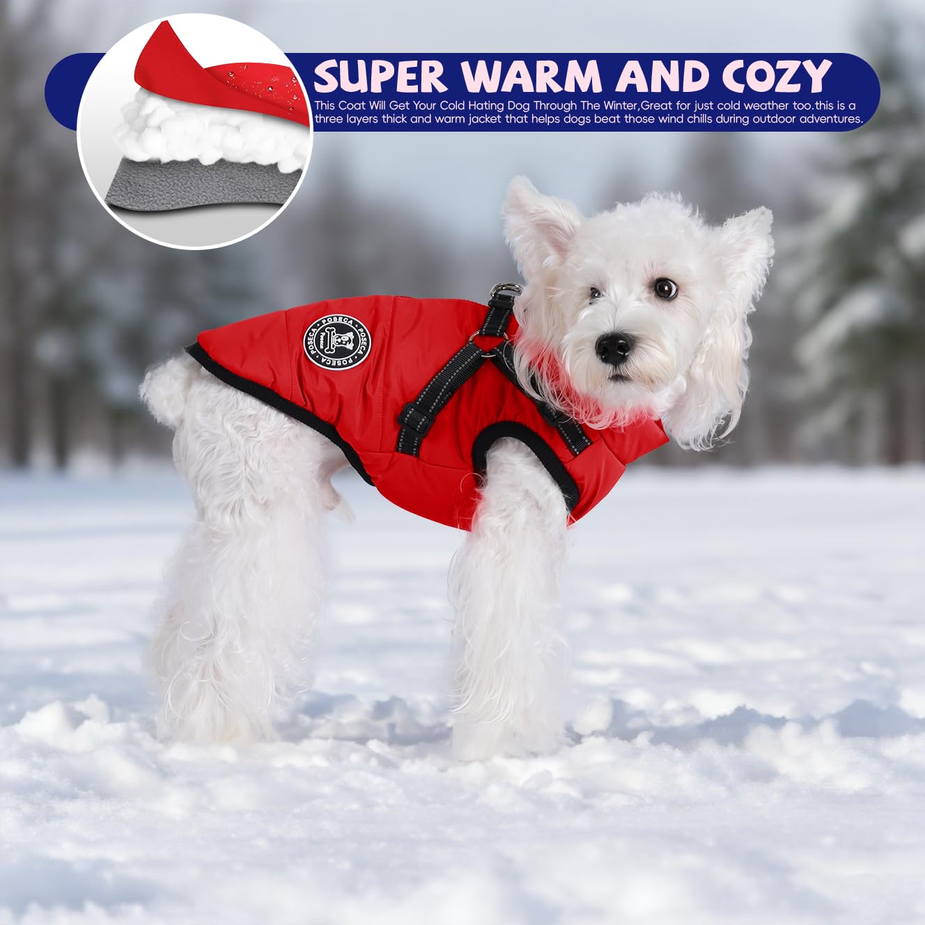 Poseca Vêtements de Chien pour Les Petits Chiens Manteau de Chien Veste d'hiver imperméable Gilet Chaud vêtements de Chien Manteau de Chien Veste de Chien avec Harnais de Chien pour Petits Chien