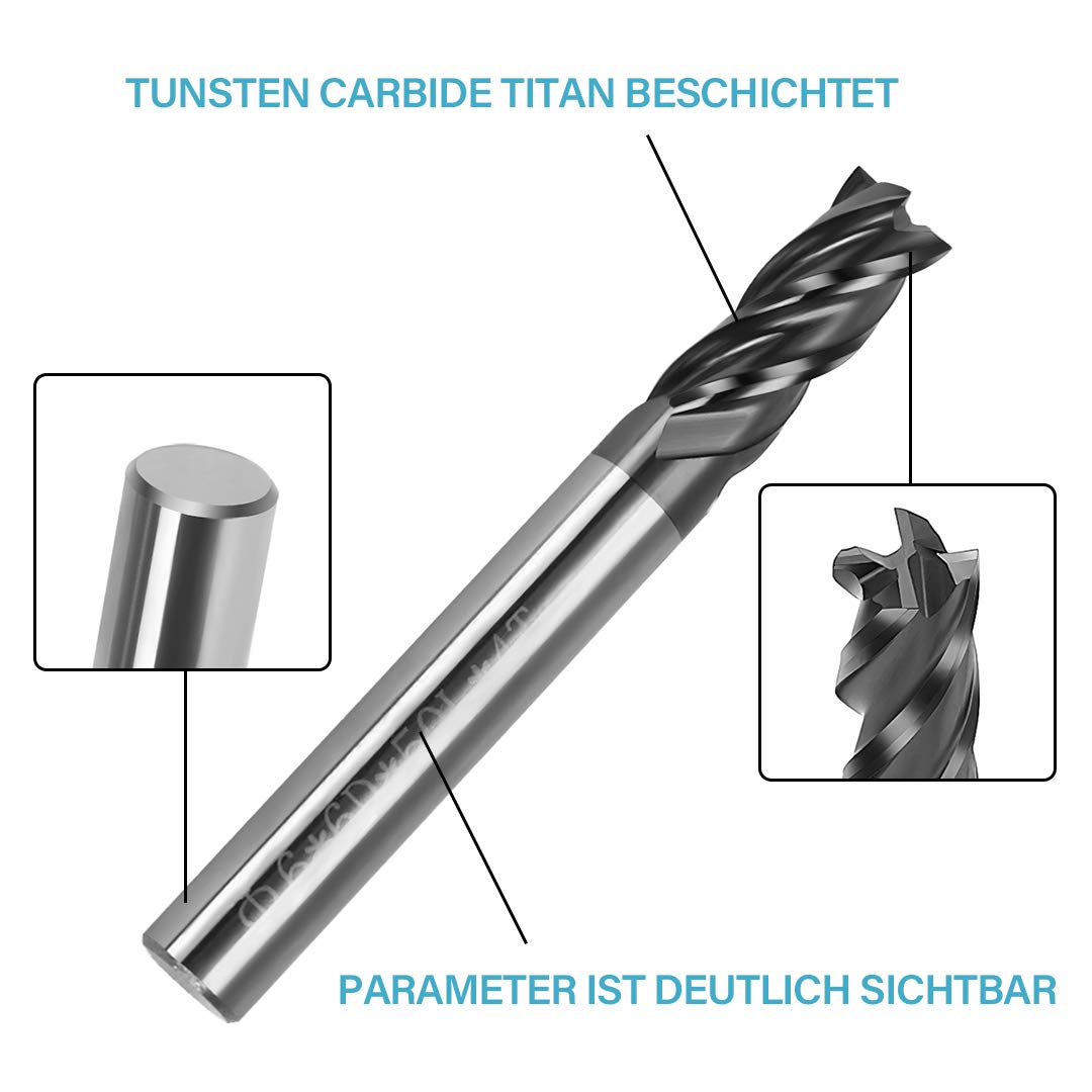 PTPTRATE 8-teiliger Schaftfräser, 4 Schneiden, Hartmetall-Nutenfräser, Durchmesser 2–12 mm, CNC-Werkzeug