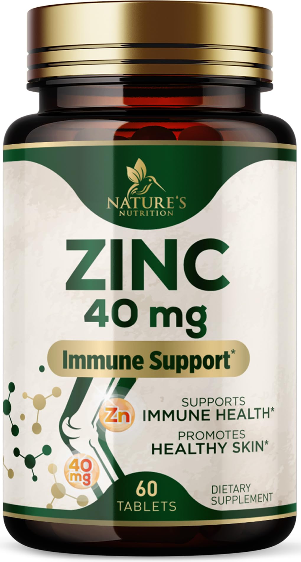 Zinc Supplements 40mg - Best Zinc Supplement - High Potency Immune Support Antioxidant Supplement Natures Skin Health Immune