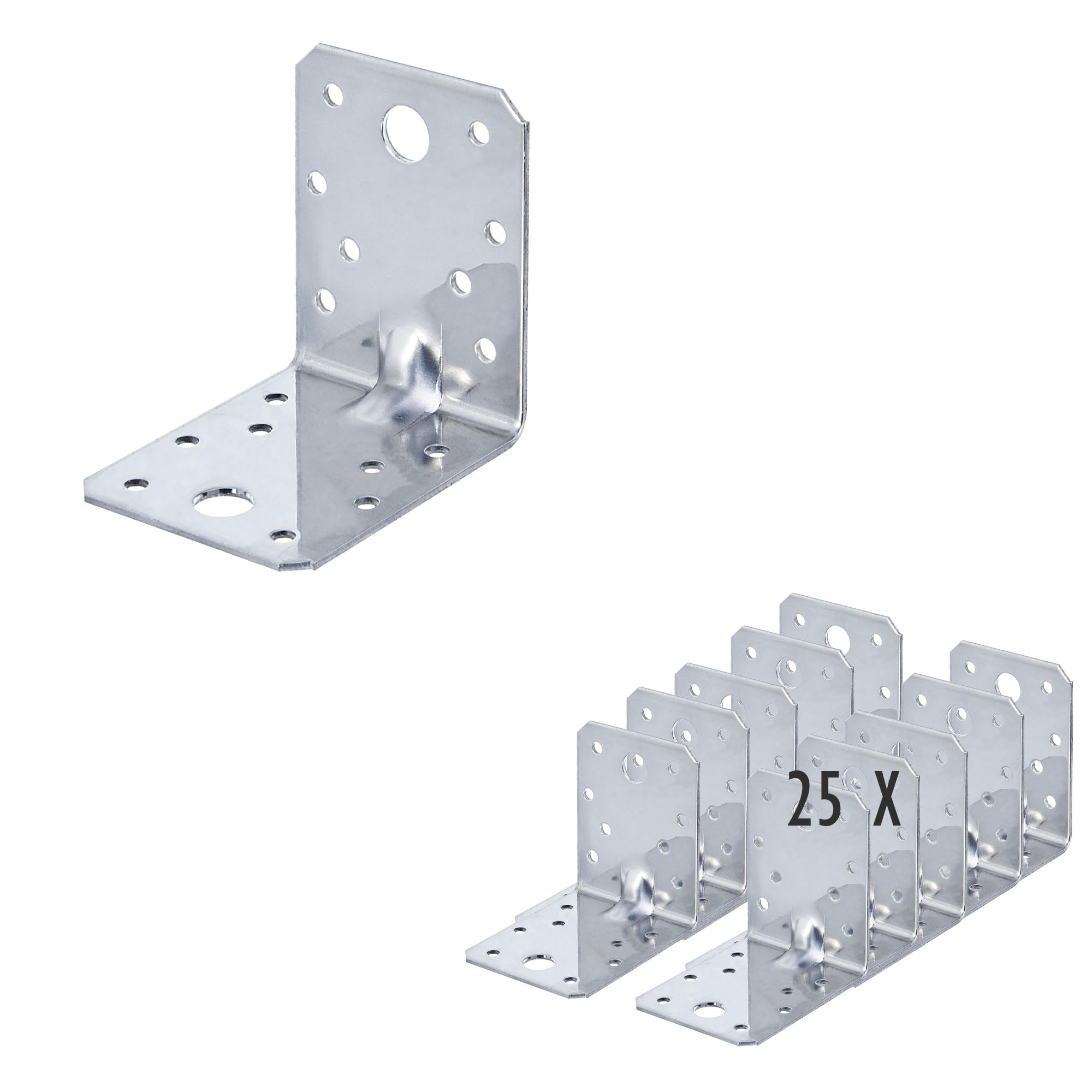 siwitec Winkelverbinder mit Sicke aus rostfreiem Edelstahl | 70 x 70 x 55 mm | 25 Stück | Holzverbinder mit Korrosionsschutz | Schwerlastwinkel für Holzkonstruktionen | Winkel | Verstärkung