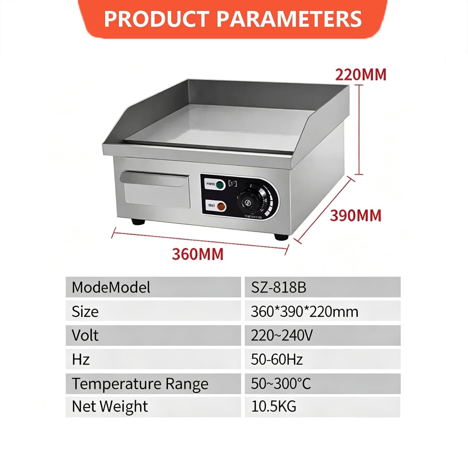 Piastra Elettrica Commerciale, Griglia Flat Top Da Appoggio Da 2000 W Con Controllo Della Temperatura Regolabile 50-300 ℃, Griglia Teppanyaki In Acciaio Inossidabile Antiaderente Per Ristorante, Casa
