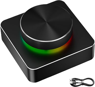 Computer Volume Controller Knob, Wireless Audio Volume Control Knob for PC, RGB Backlight Button, Programmable for Gaming Home Theater