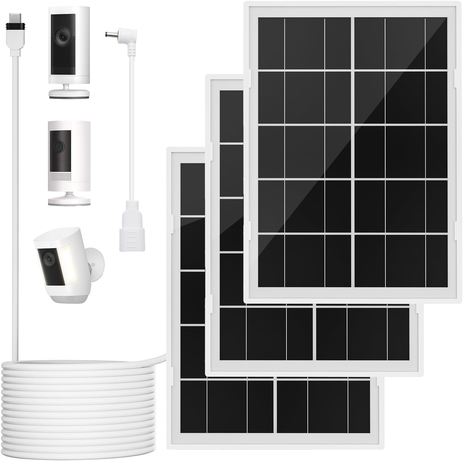 7W Solar Panel for Ring,3Pack Solar Charger for Stick Up Cam, Stick Up Cam Pro, Spotlight Cam Plus/Pro with 10FT/3M Waterproof Long Cable and USB-C to Barrel Plug Adapter