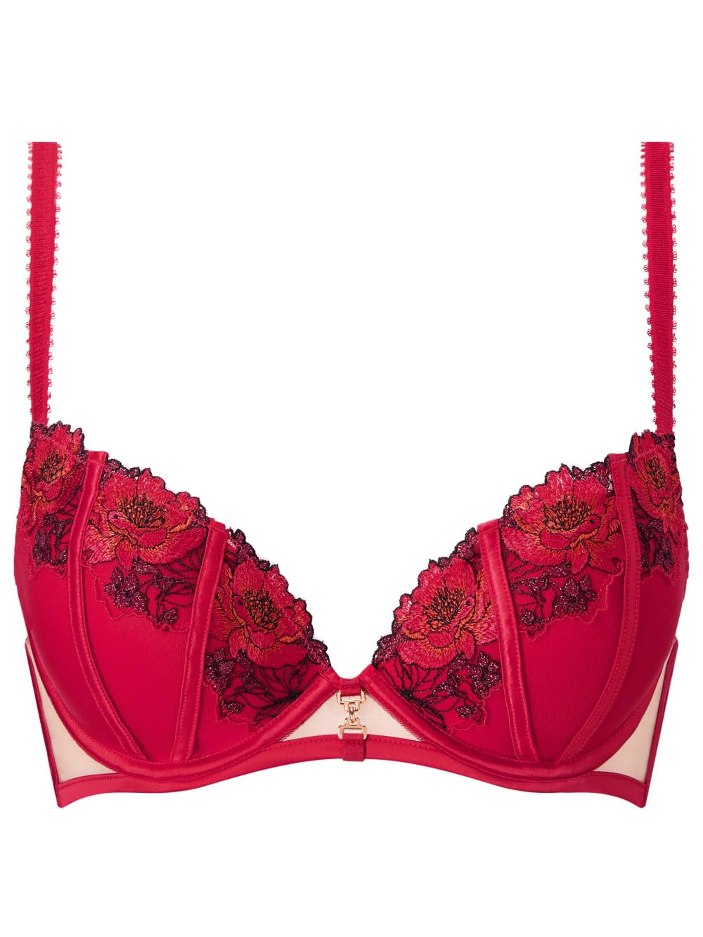 Ann Summers Women's Red Caged Rose Padded Plunge Bra Underwear With Chic Rose Embroidery, Stylish And Comfortable Bra, Underwi Lingerie 34B