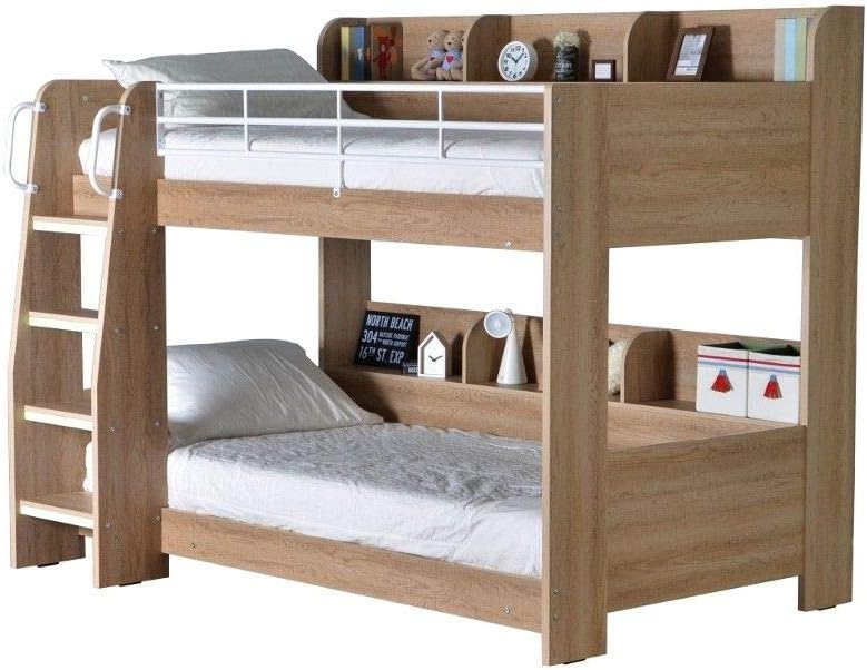 happybeds Domino Oak Wooden and Metal Kids Storage Bunk Bed with 2x Spring Mattress 3' Single 90 x 190 cm