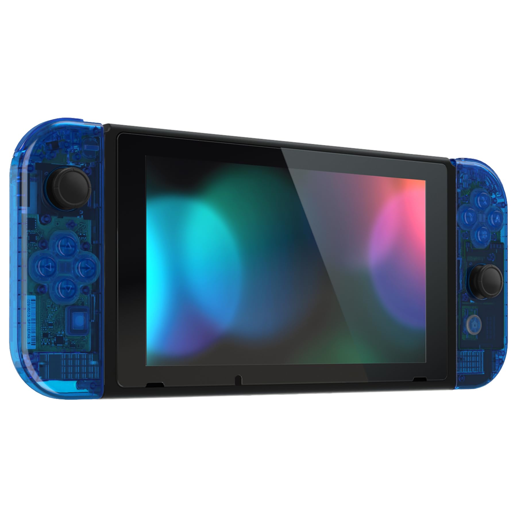 eXtremeRate Cover per Nintendo Switch,Custodia Coperatura Tasti Pulsanti Colorati DIY Ricambio per Joycon,Senza Console e Controller-Trasparente Blu