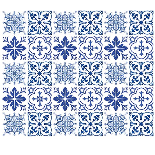 Wallies Wall Decals,3" x 3" Blue Tiles Wall Stickers, Set of 30